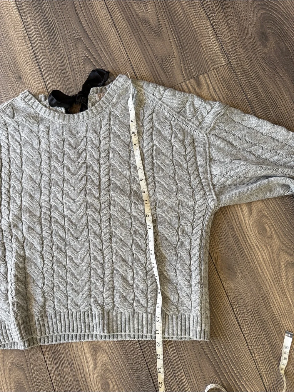 J.Crew Neutral grey Cable Knit Sweater - black back bow tie